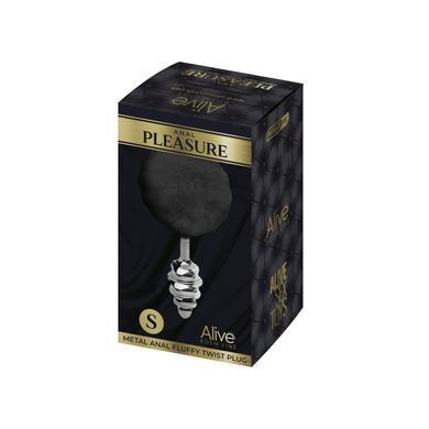 Металева анальна пробка Кролячий хвостик Alive Fluffy Twist Plug S Black, діаметр 2,9 см &mdash; фото товару