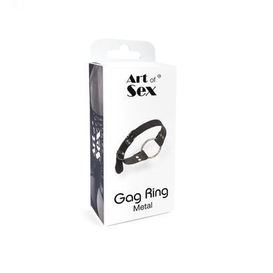 Кляп металеве кільце на ременях Art of Sex &ndash; Gag Ring Metal, чорний, натуральна шкіра &mdash; фото товару