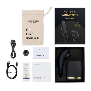Преміальний подарунковий набір Golden Moments: Womanizer Premium та We-Vibe Chorus Black &mdash; фото товару