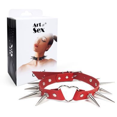 Чокер серце з великими шипами, із натуральної шкіри Art of Sex - Crystal, колір Червоний &mdash; фото товару