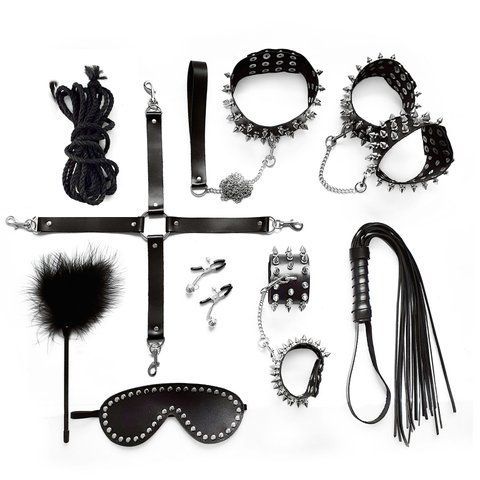 BDSM-набор Art of Sex &ndash; Spikes BDSM Set Leather, 10 предметов, черный, натуральная кожа SO7140 фото