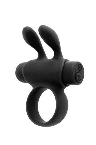 Ерекційне віброкільце S Pleasures Premium Rabbit Ring, чорне, зі знімною віброкулею та вушками &mdash; фото товару