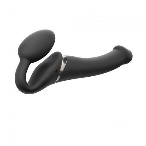 Безремінний страпон з вібрацією Strap-On-Me Vibrating Black M, діаметр 3,8см, пульт ДК, регульований SO3354 фото