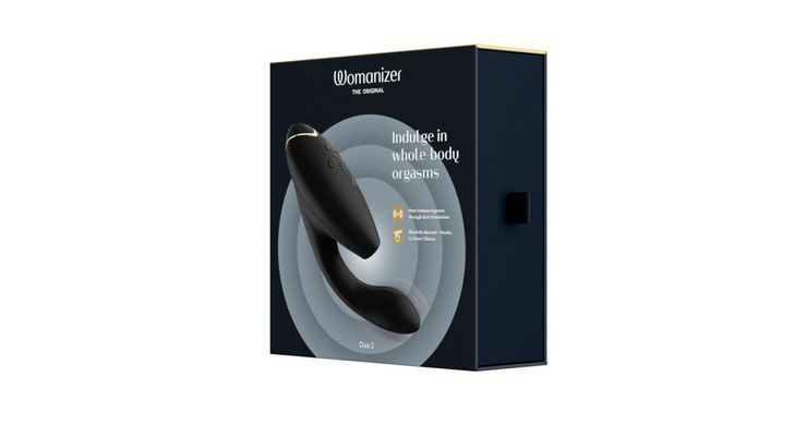 Подвійний вакуумний кліторальний стимулятор Womanizer Duo 2 - Black, незалежні мотори &mdash; фото товару