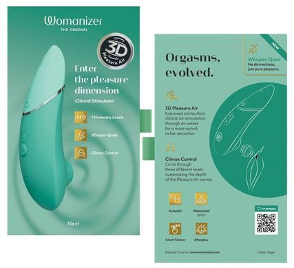 Вакуумний кліторальний стимулятор Womanizer Next Sage, 3D Pleasure Air, 14 рівнів інтенсивності &mdash; фото товару
