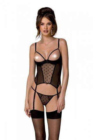 Корсет Passion MARINA CORSET, S/M, black, з відкритими чашками SO9730 фото