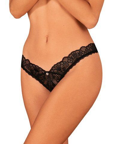 Мереживні стрінги Obsessive Donna Dream crotchless thong XL/2XL Black, відкритий доступ &mdash; фото товару