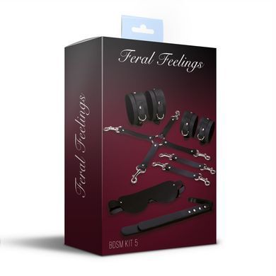Набір Feral Feelings BDSM Kit 5 Black, наручники, поножі, хрестовина, маска, падл SO8272 фото